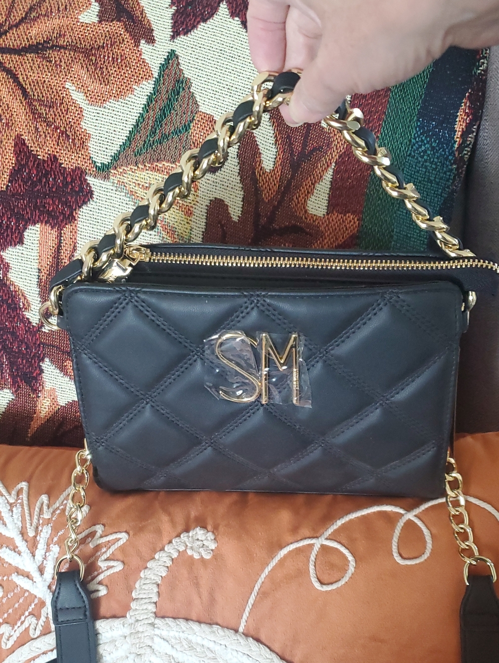 NWT Steve Madden Quilted Black Leather Chain Shoulder Or Hand Purse